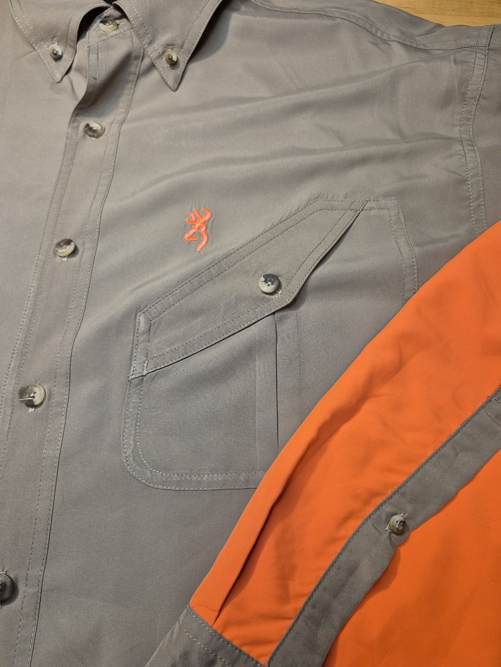 Browning Men's Drab Button-Down Shirt with Orange Accents - Picture 3 of 14